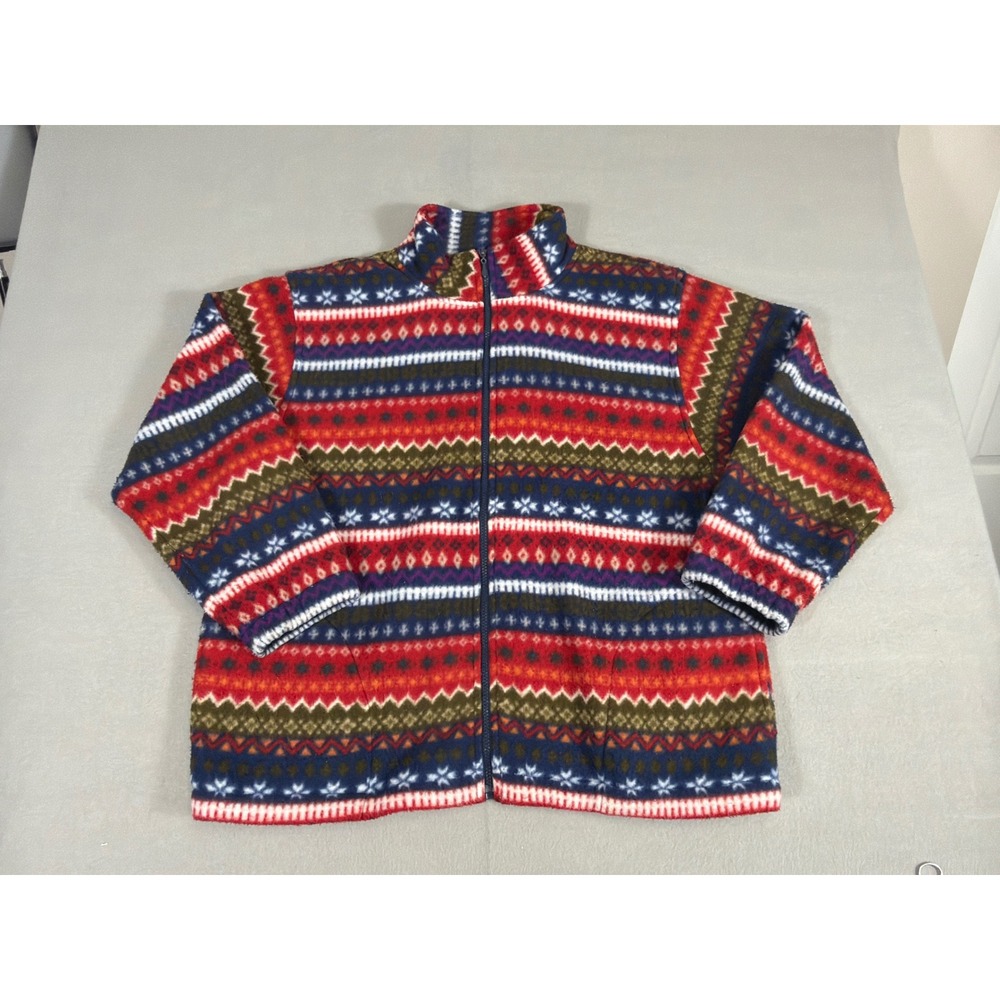 Alfred‎ Dunner Mens Fleece Jacket Fair Isle Geometric Zip Up Multicolor Large